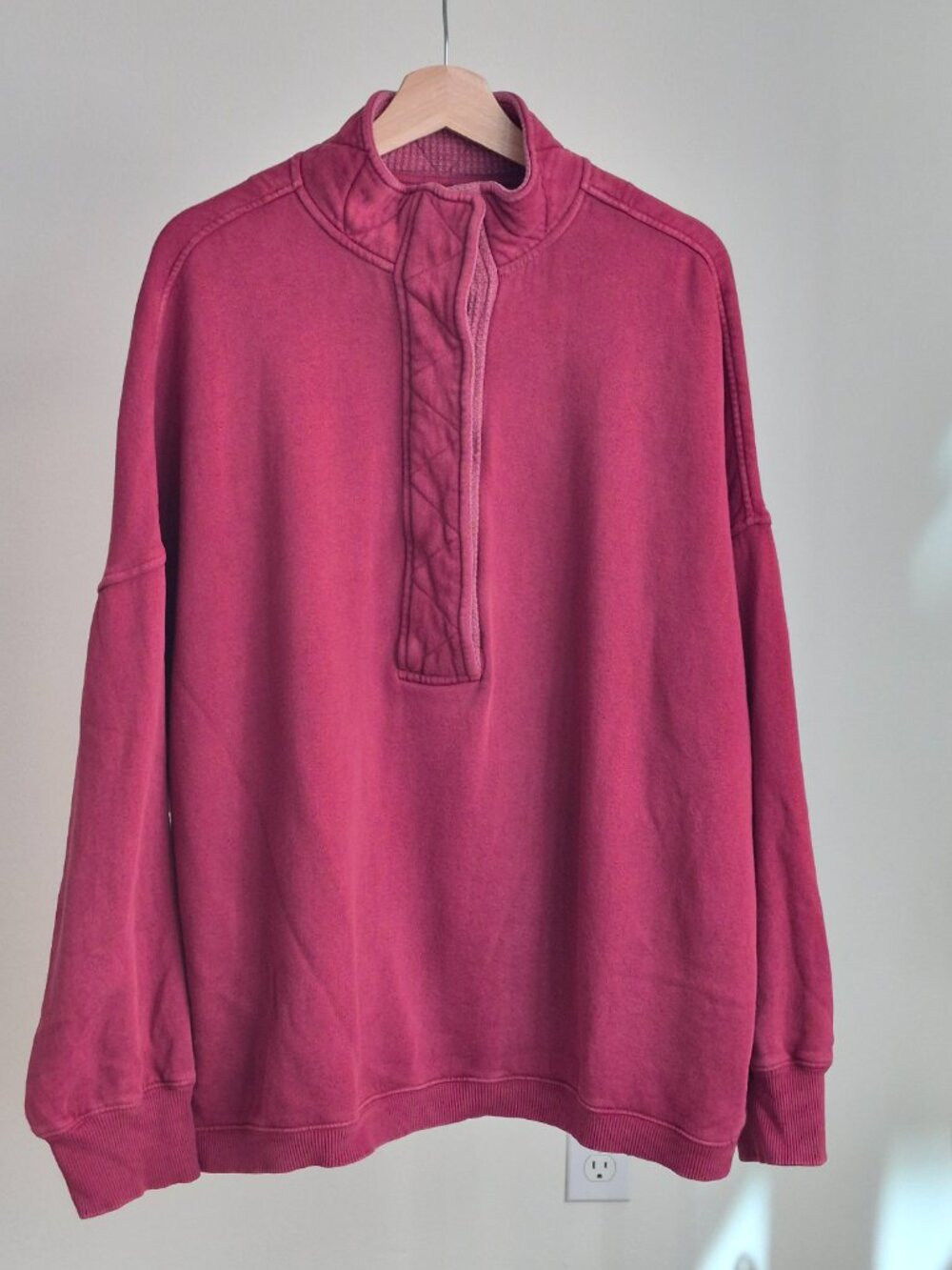 Aerie Women’s XL Washed Berry Quarter Zip Oversized Sweatshirt Quilted Trim